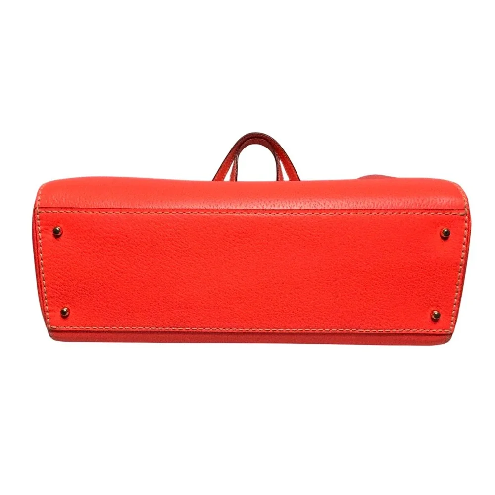 Kate Spade New York Orange Pebbled‎ Leather Tote Bag Chevron Lining Gold Logo